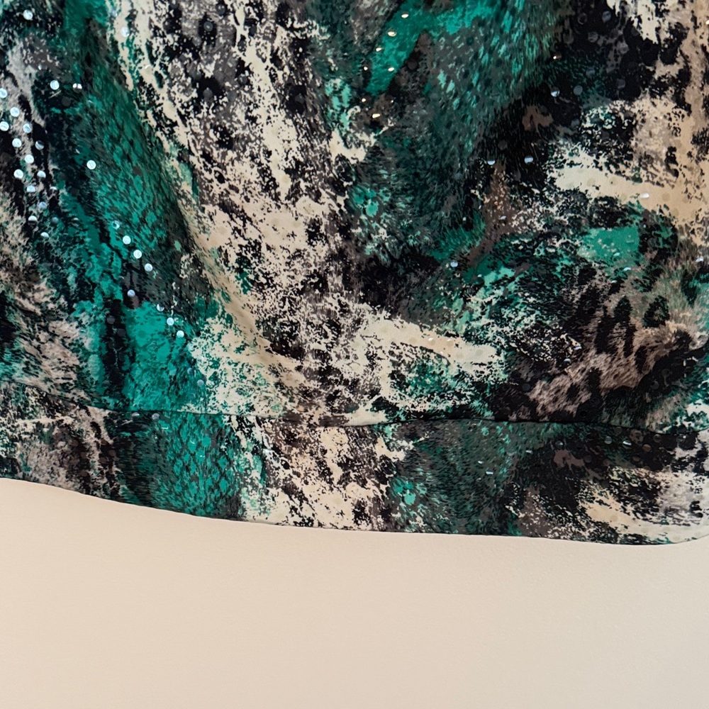 Teal and Black Abstract Cowl Neck Blouse size XL - Picture 5 of 9